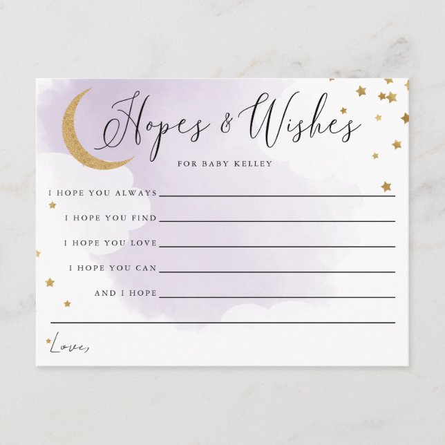 Carte D'accompagnement Gold Moon et Stars Purple Baby shower Conseils Car (Devant)