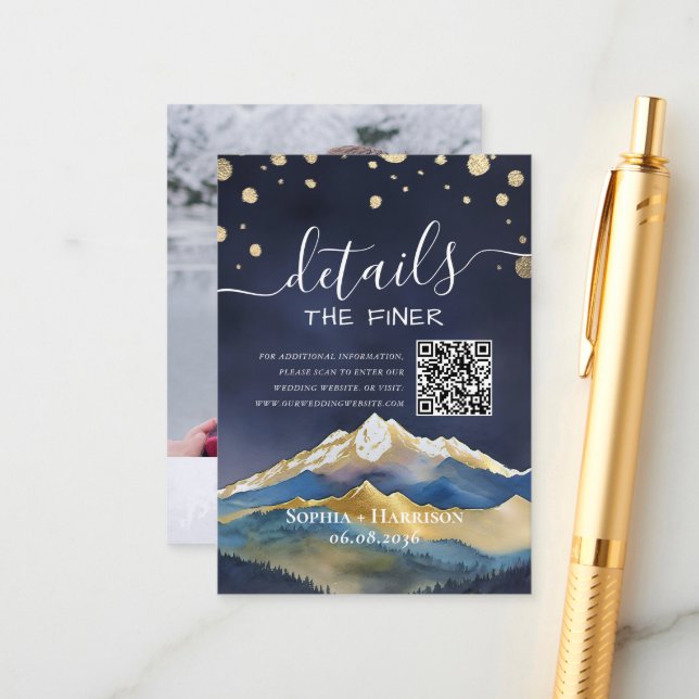 Carte D'accompagnement Gold Mountains Détails du Mariage Informations Cod (Devant/Arrière en situation)