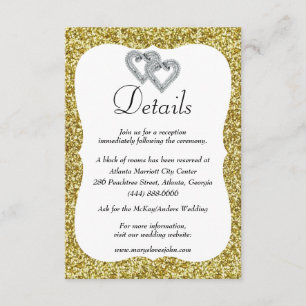 Carte D'accompagnement Gold Parties scintillant Diamond Hearts Détails du