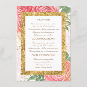 Carte D'accompagnement Gold Parties scintillant Floral Mariage Informatio