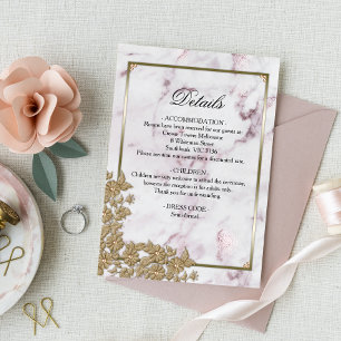 Carte D'accompagnement Gold Pearls Élégant Marbre rose Détails Mariage