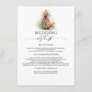Carte D'accompagnement Gold Pineappy Mariage Information Invité
