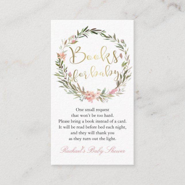 Carte D'accompagnement Gold Script Floral Wreath Baby shower demande de r (Devant)
