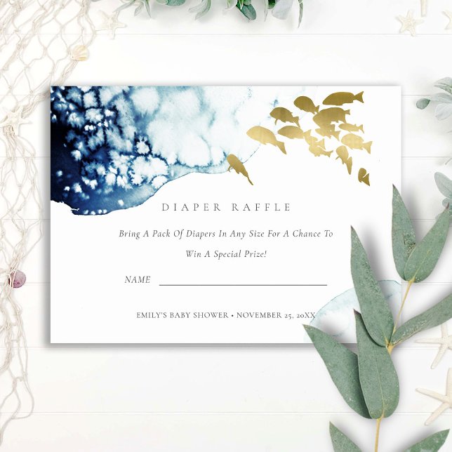 CARTE D'ACCOMPAGNEMENT GOLD SOUS-EAU POISSON DIAPER BABY SHOWER FLOTTE (Créateur téléchargé)