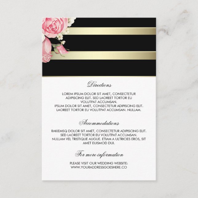 Carte D'accompagnement Gold Stripes Floral Détails du Mariage - Informati (Devant)