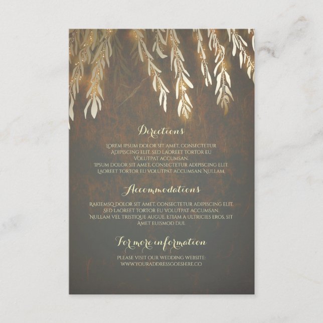 Carte D'accompagnement Gold Willow Tree Branches Mariage Détails Insérer (Devant)