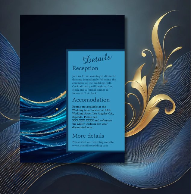 Carte D'accompagnement Golden Accentué Abstrait Ocean Waves mariage (Créateur téléchargé)