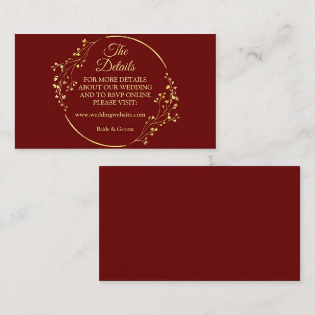 Carte D'accompagnement Golden Floral Geometric Wreath Red Detail Wedding (Devant / Derrière)