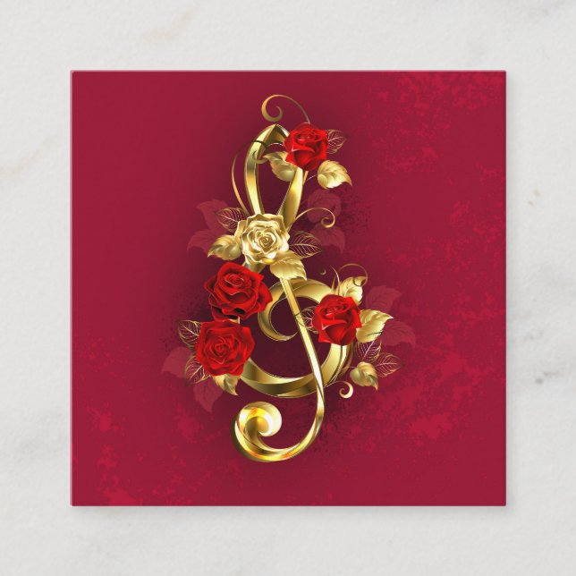 Carte D'accompagnement Golden Treble Clef avec fleurs Roses (Devant)