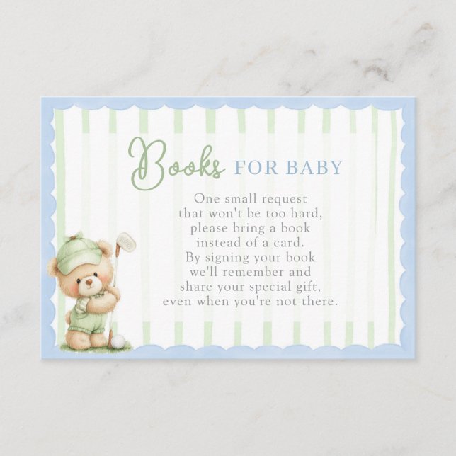 Carte D'accompagnement Golf Baby Shower Books for Baby Card (Devant)