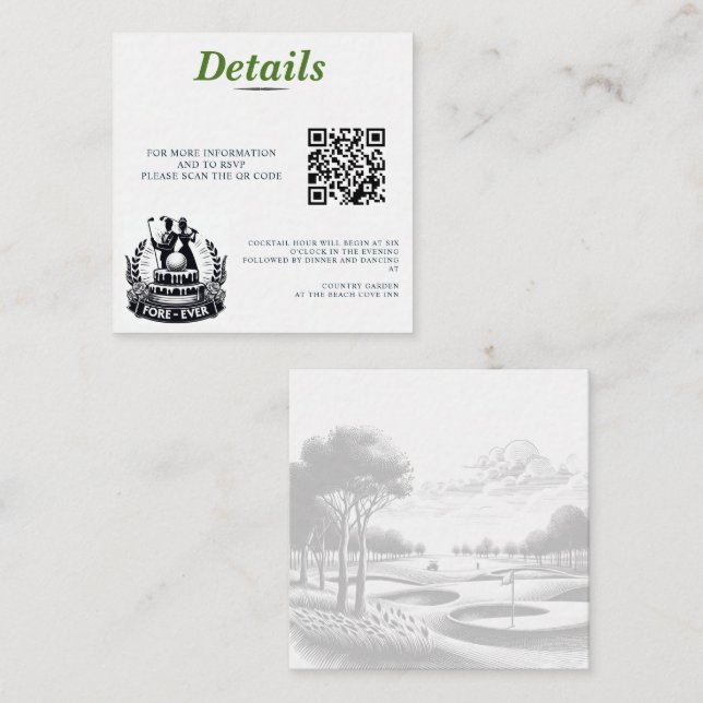 Carte D'accompagnement Golf Couple Mariage QR Code (Devant / Derrière)