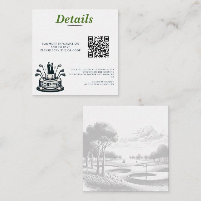 Carte D'accompagnement Golf Couple Mariage QR Code (Devant / Derrière)