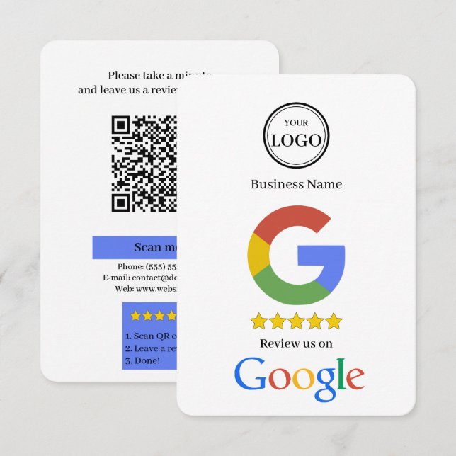 Carte D'accompagnement Google Review With QR Code Link Business Card (Devant / Derrière)