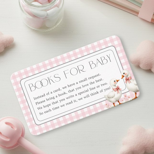 Carte D'accompagnement Goose Pink En vichy Girl Books for Baby shower (Goose Pink Gingham Girl Books for Baby Shower Enclosure Card)