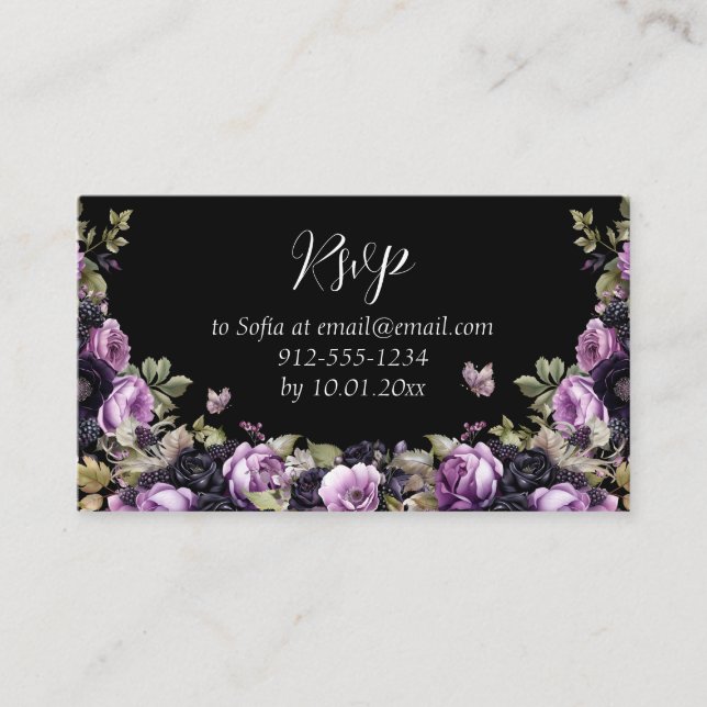 Carte D'accompagnement Goth Purple & Black Moody Florals Quinceañera (Devant)