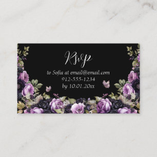 Carte D'accompagnement Goth Purple & Black Moody Florals Quinceañera