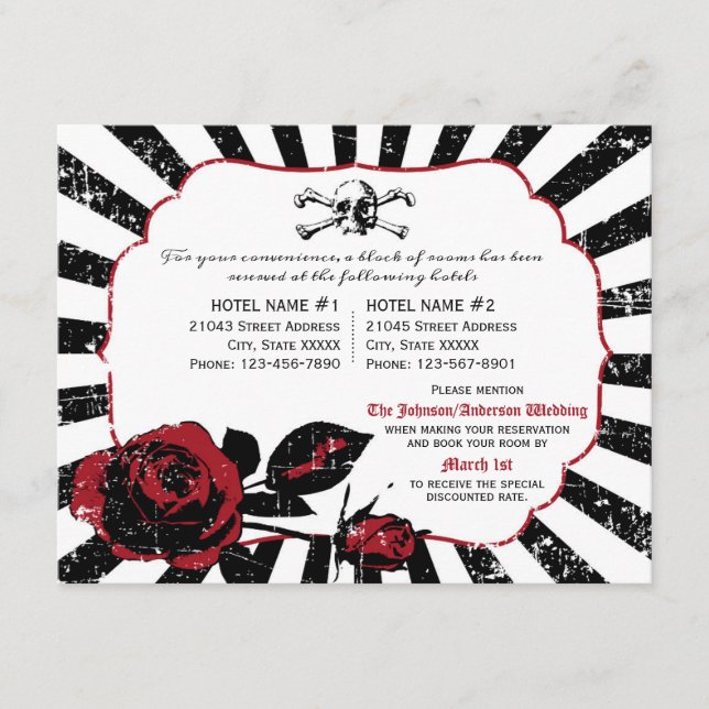 Carte D'accompagnement Goth Rose Crâne Grunge Pirate Mariage Détails Cart (Devant)