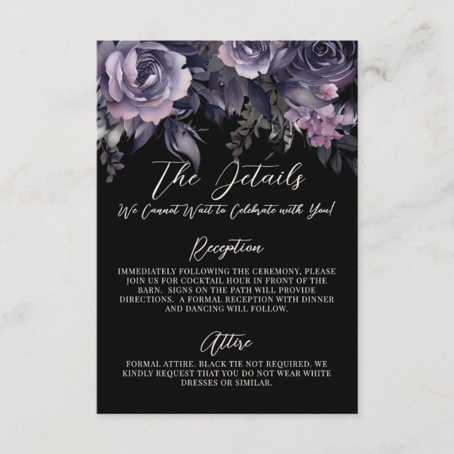 Carte D'accompagnement Gothic Floral Wedding Details (Devant)