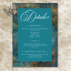 Carte D'accompagnement Gothique Antique Turquoise Gold Mariage damassé Dé