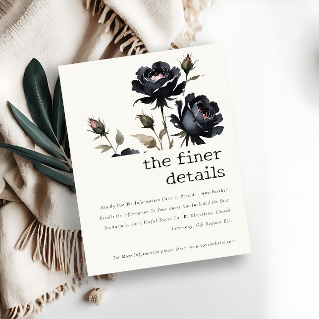 Carte D'accompagnement Gothique Aquarelle noire Rose noir Détail du Maria (Créateur téléchargé)