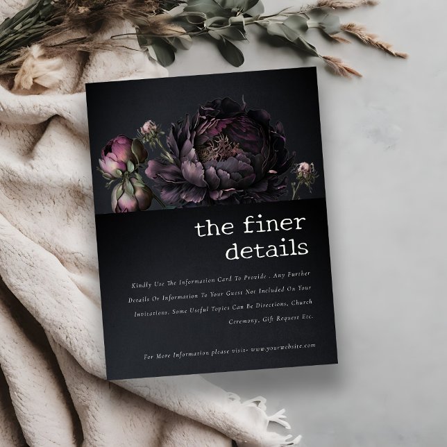 Carte D'accompagnement Gothique foncé violet noir pivoine Détails du Mari (Créateur téléchargé)