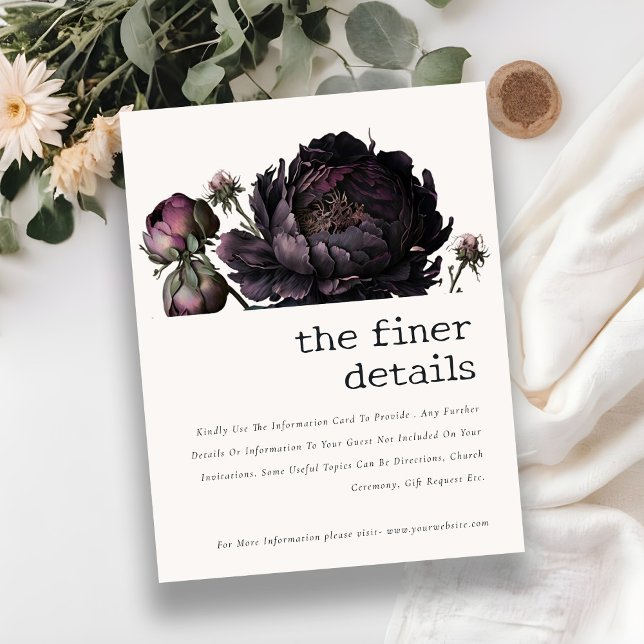 Carte D'accompagnement Gothique foncé violet noir pivoine Détails du Mari (Créateur téléchargé)