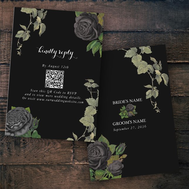 Carte D'accompagnement Gothique Halloween Rose noir Mariage (Gothic Halloween Black Roses Wedding Enclosure Card)