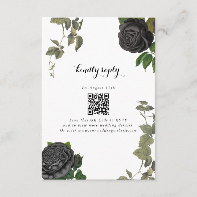 Carte D'accompagnement Gothique Halloween Rose noir Mariage blanc (Devant)