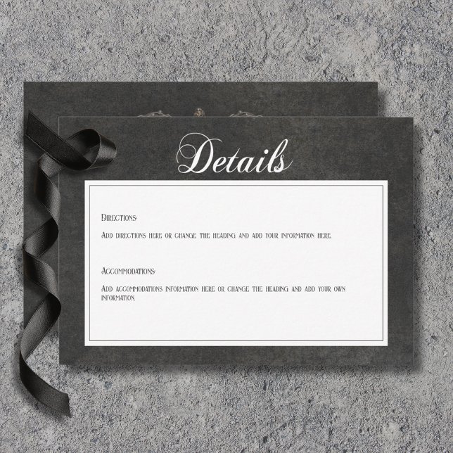 Carte D'accompagnement Gothique Noir & Blanc Skuls & Détails Coeur (Gothic Black & White Skulls & Heart Wedding Details Card)