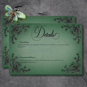 Carte D'accompagnement Gothique noir & vert Filigree Détails du coeur