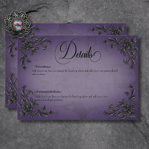 Carte D'accompagnement Gothique noir & violet Filigree Détails du coeur