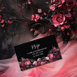 Carte D'accompagnement Gothique rose rouge et noir Quinceañera
