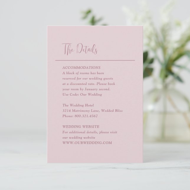Carte D'accompagnement Grace Muet rose Mariage moderne (Debout devant)