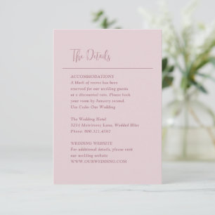 Carte D'accompagnement Grace Muet rose Mariage moderne