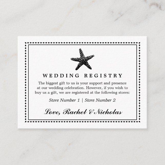 Carte D'accompagnement Graceful Starfish Classic Black | Registre de cade (Devant)