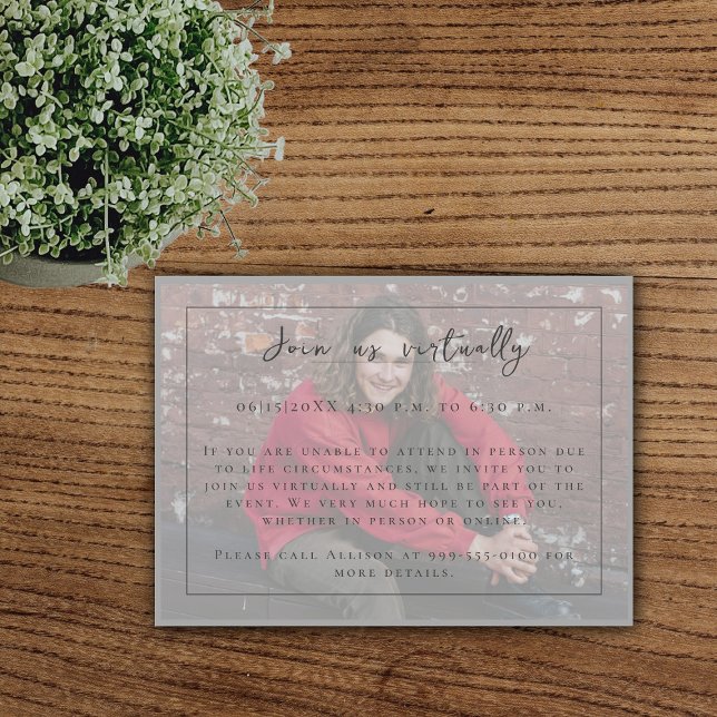 Carte D'accompagnement Graduation photo minimaliste | Gris (Gray Minimalist Photo Graduation Enclosure Card)