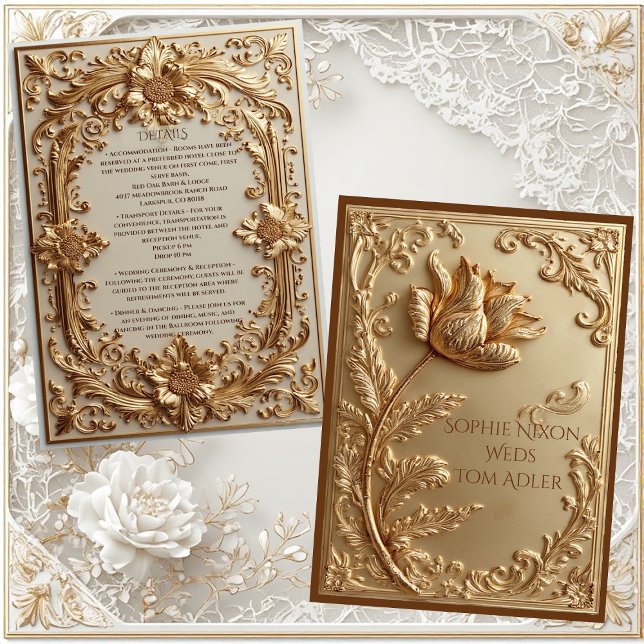 Carte D'accompagnement Grandeur baroque dorée motifs floraux de tulipe (Gold Ornate Baroque Grandeur Tulip Floral Motifs Enclosure Card)