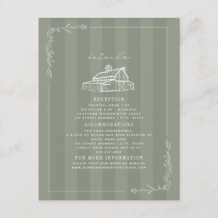 Carte D'accompagnement Grange Rustique Vert Sauge Automne Mariage Détails