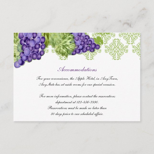 Carte D'accompagnement Grapevine Jardin Mariage Insertion (Devant)