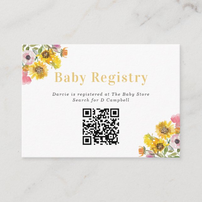 Carte D'accompagnement Gras Fleurs jaunes et roses Registre des bébés Cod (Devant)