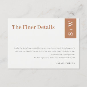 Carte D'accompagnement Gras Moderne Brûlé Orange Rust Tan Mariage Détails