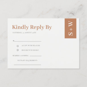 Carte D'accompagnement Gras moderne Burnt Orange Rust Tan Wedding RSVP
