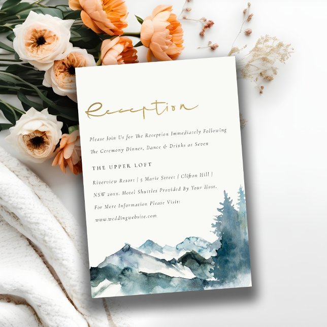 Carte D'accompagnement Gray Blush Blue Mountain Pine Réception de mariage (Créateur téléchargé)