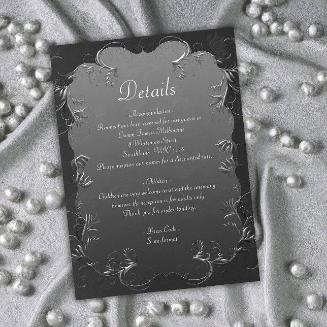 Carte D'accompagnement Gray Elegance and Silver Swirls Détails du Mariage (Créateur téléchargé)