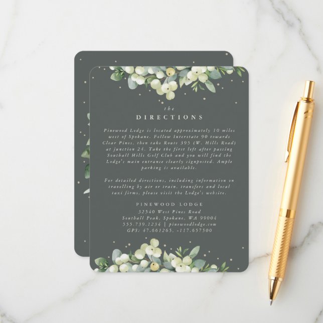 Carte D'accompagnement Gray Green Snowberry+Eucalyptus Directions Bords (Devant/Arrière en situation)