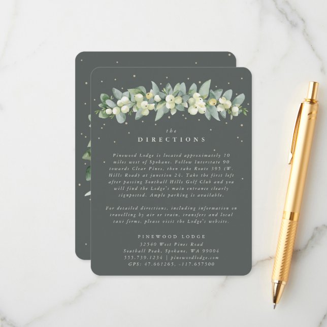 Carte D'accompagnement Gray Green Snowberry+Eucalyptus Garland Directions (Devant/Arrière en situation)