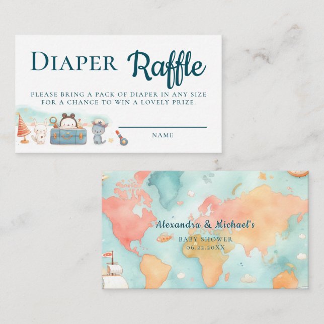 Carte D'accompagnement Greatest Adventure Teal Diaper Raffle Baby Shower (Devant / Derrière)