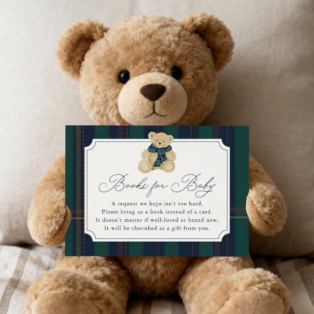 Carte D'accompagnement Green and Navy Plaid Teddy Bear Book Request (Créateur téléchargé)