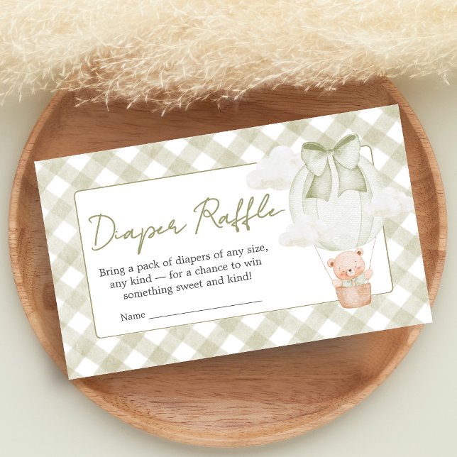 Carte D'accompagnement Green Bear Bearly Wait Baby Shower Diaper Raffle (Sage Green Bear Hot Air Balloon Baby Shower Diaper Raffle)