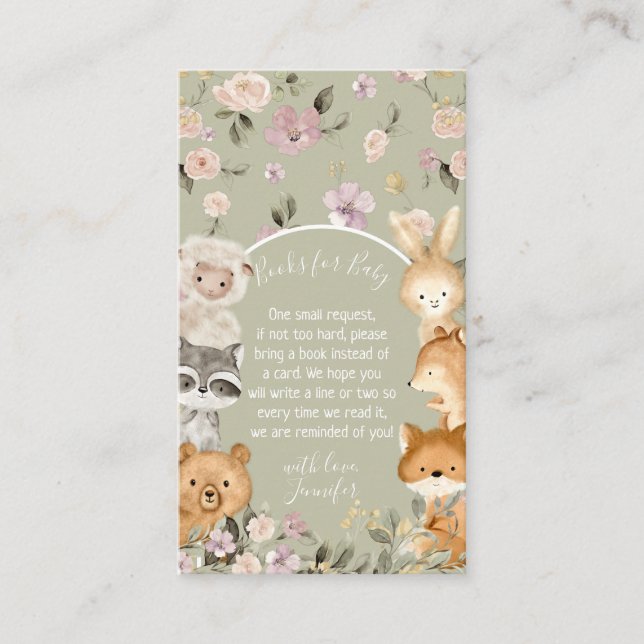 Carte D'accompagnement Green Botanical Forest Animaux Livres pour bébé (Devant)